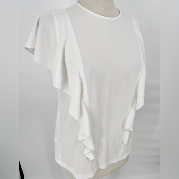 Hugo BOSS Damen White Ruffle Blouse Sz 4 - Picture 1 of 11